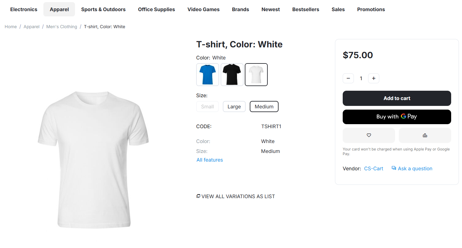 The Google Pay button on the product page added via the Stripe Payments add-on.