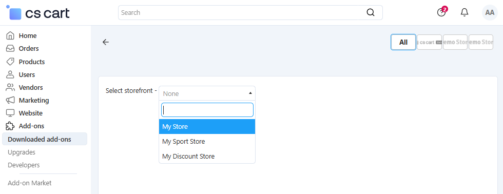 Select a storefront to configure PWA