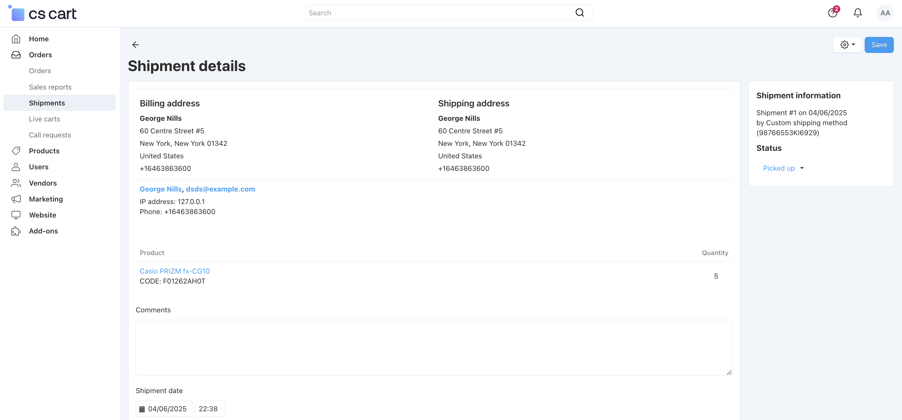 You can edit the comments and the date of the shipment.