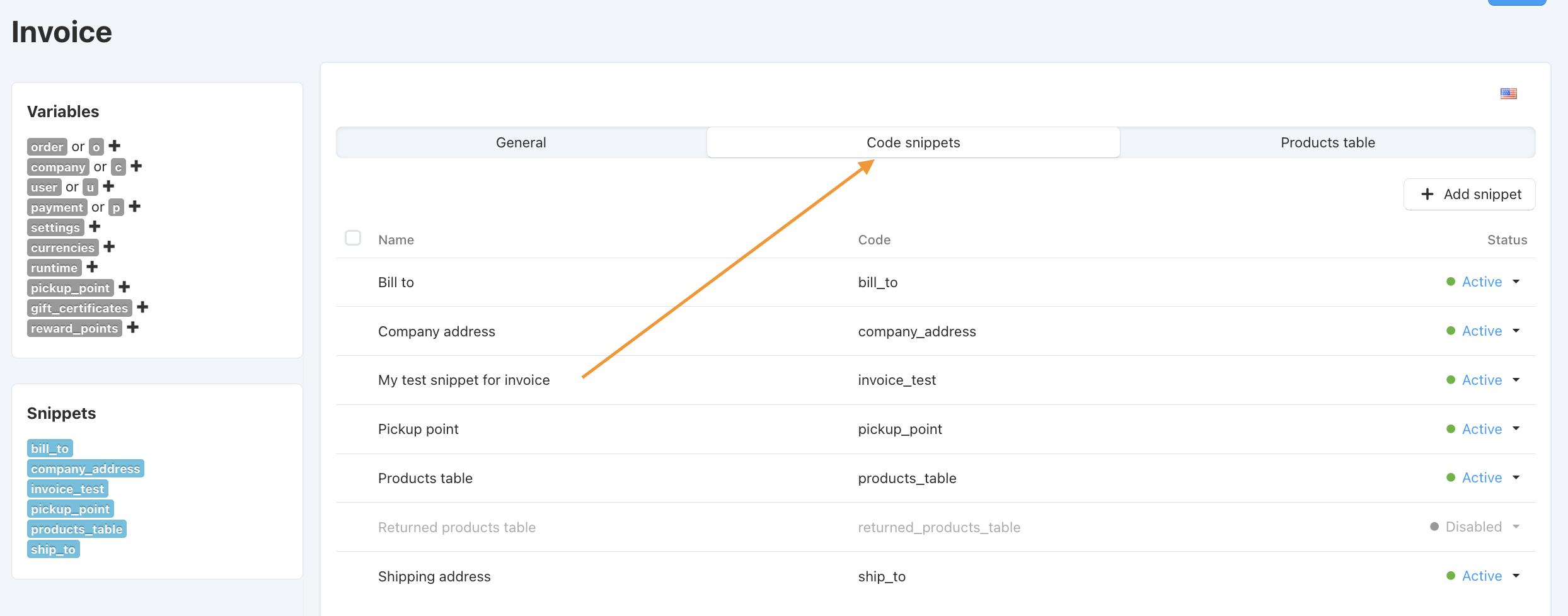 The list of snippets of a document.