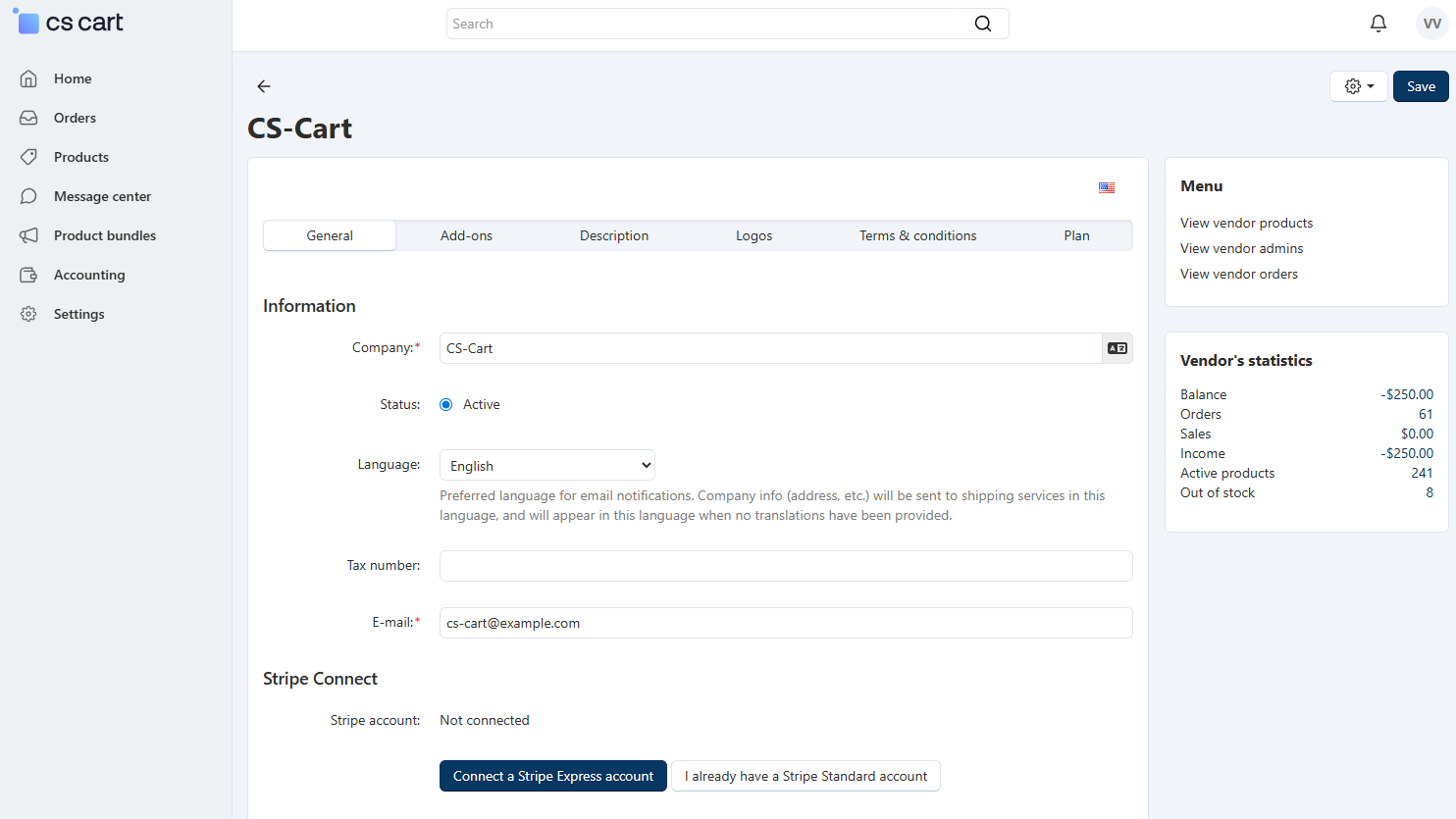 The "Connect a Stripe Express account" button.