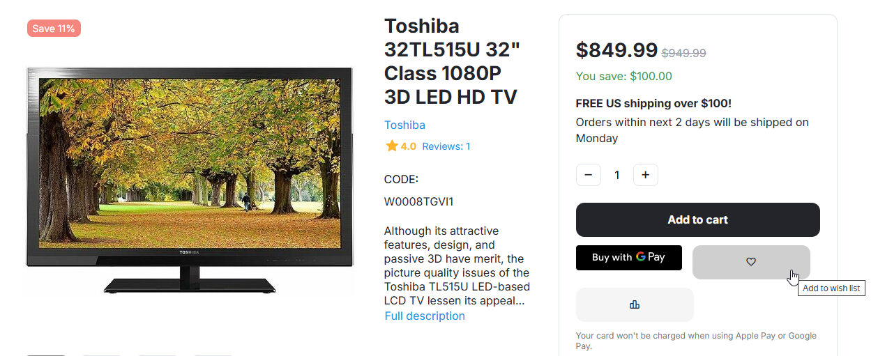 Add to wishlist link