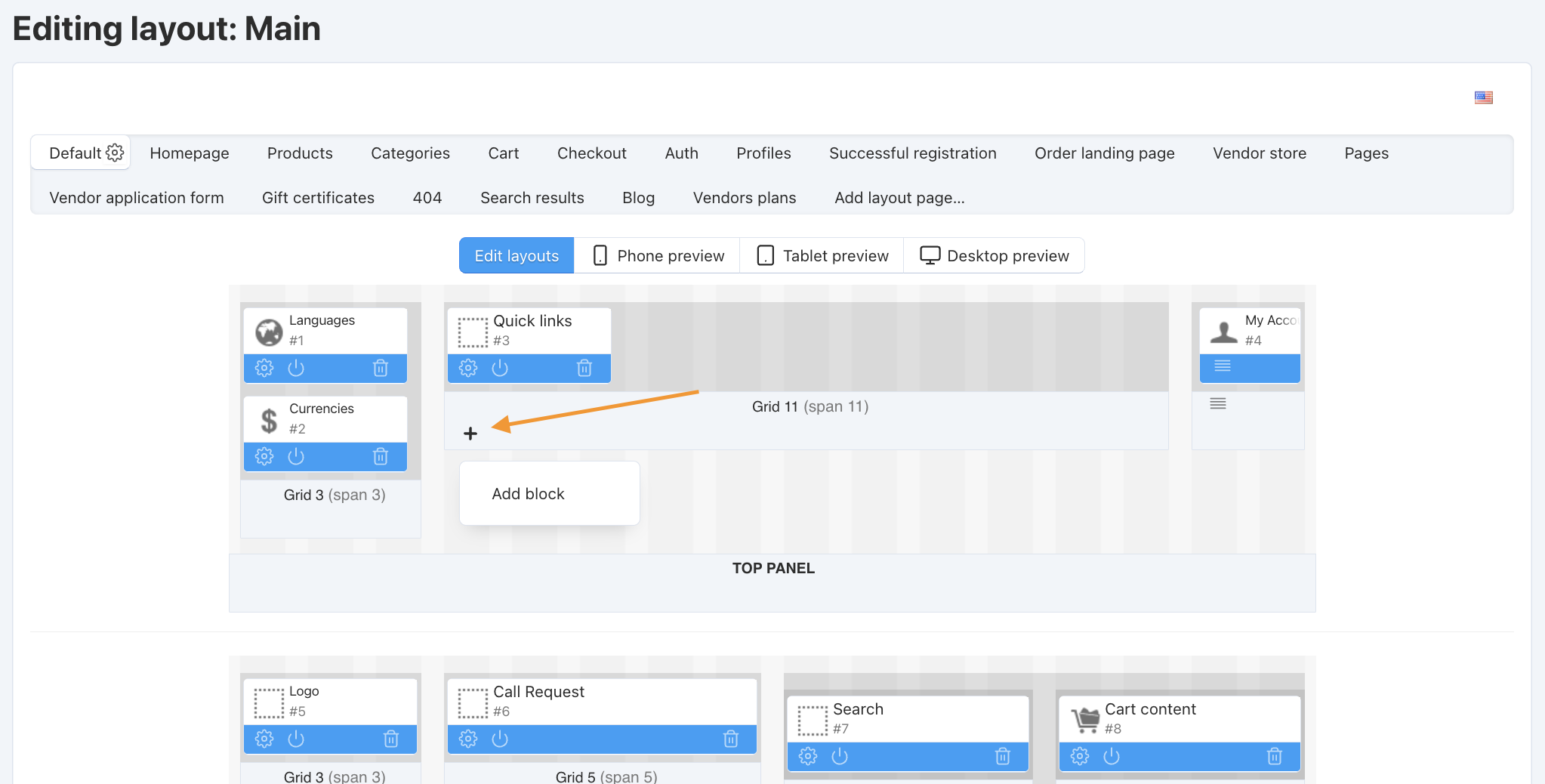 Create a block in the place where you want the menu to appear.