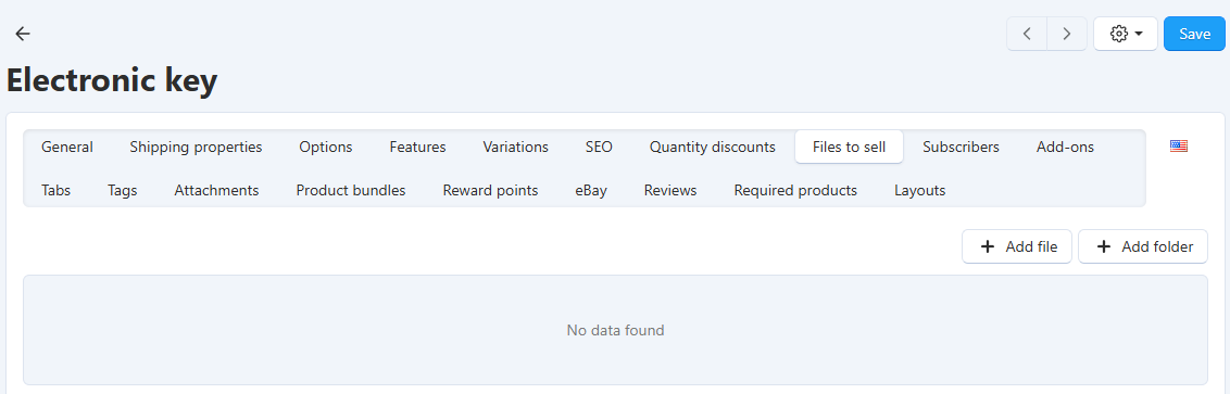 Configuring Files to Sell tab for downloadable products.