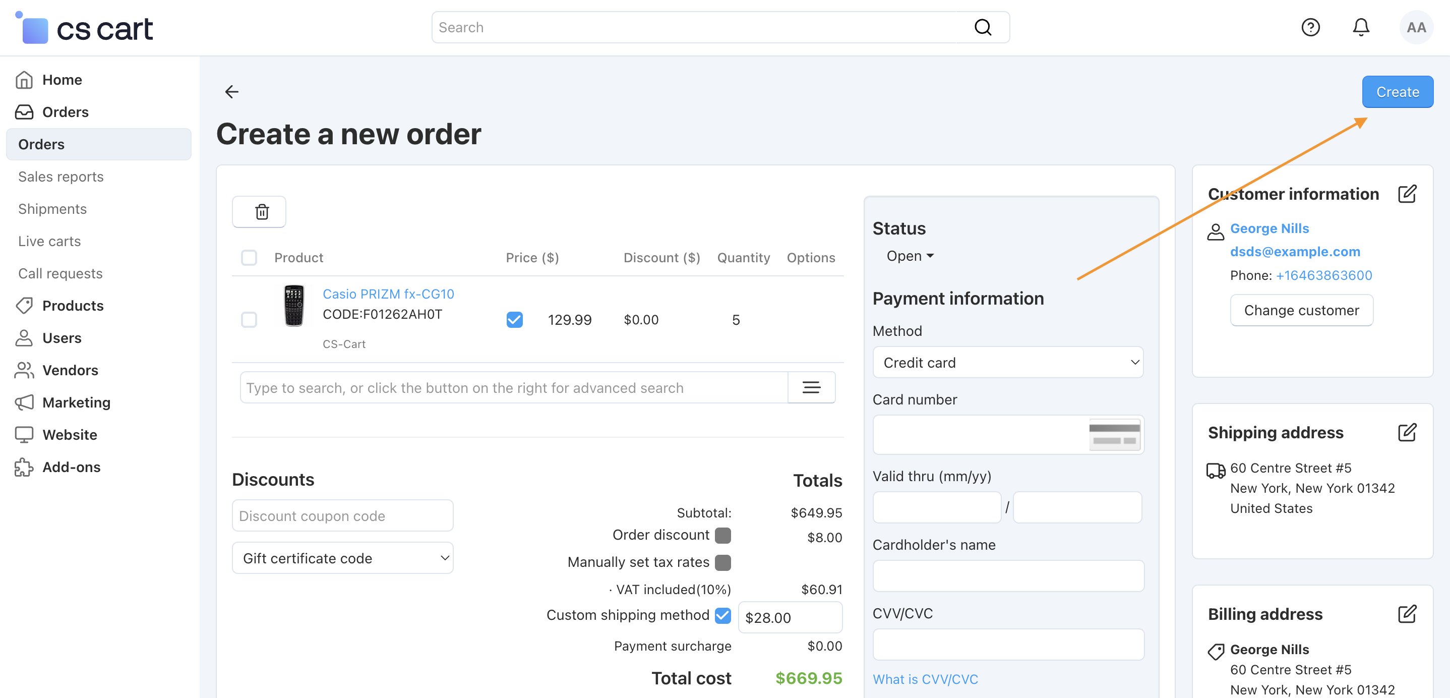 You'll be taken to the order creation page when you copy an order.