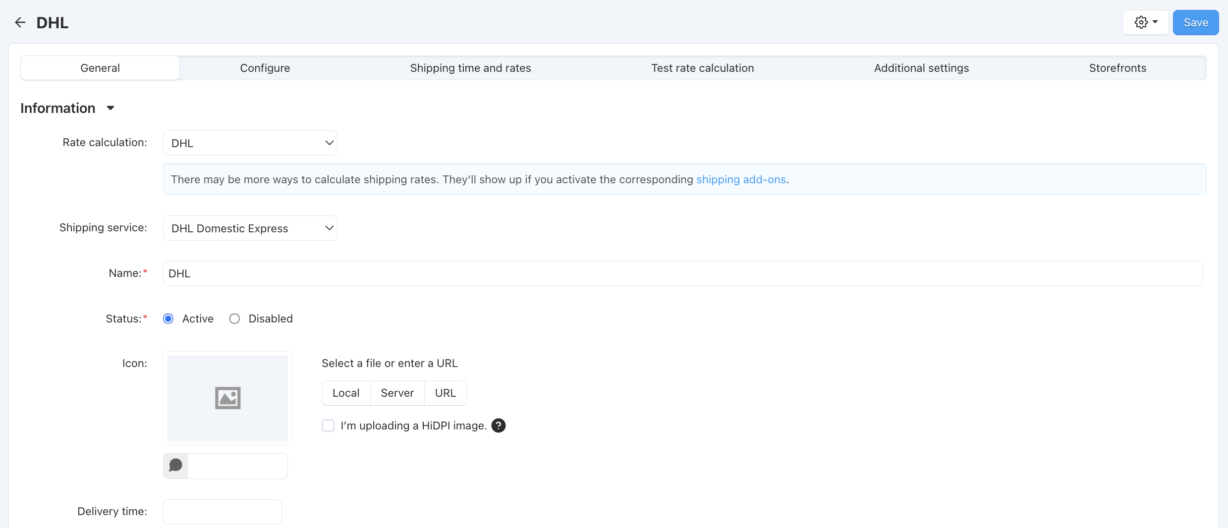 Name your shipping method and choose your Carrier and Shipping service.