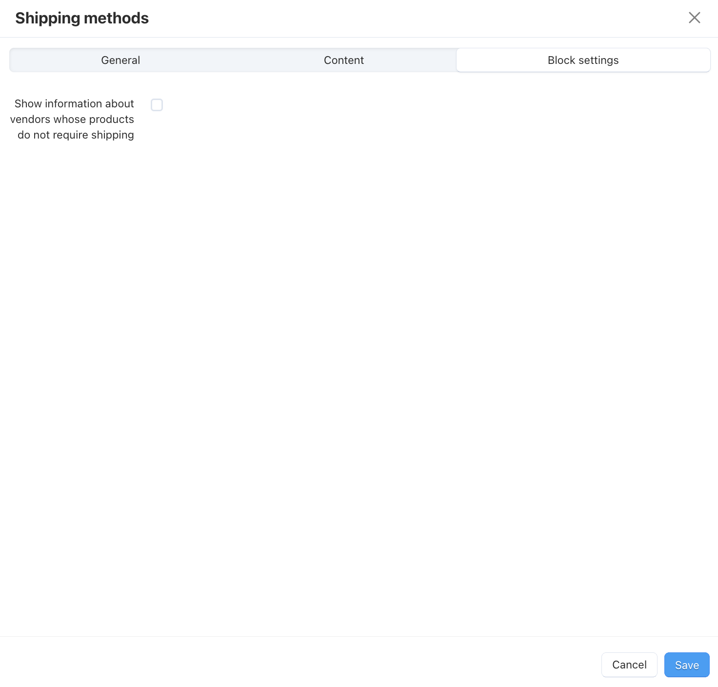 The "Show information about vendors whose products do not require shipping" setting.