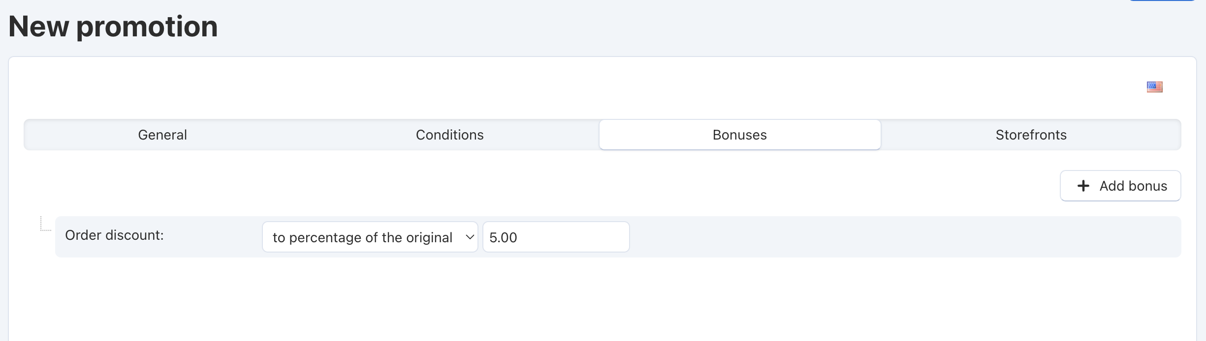 The Bonuses tab determines what happens when the promotion applies.