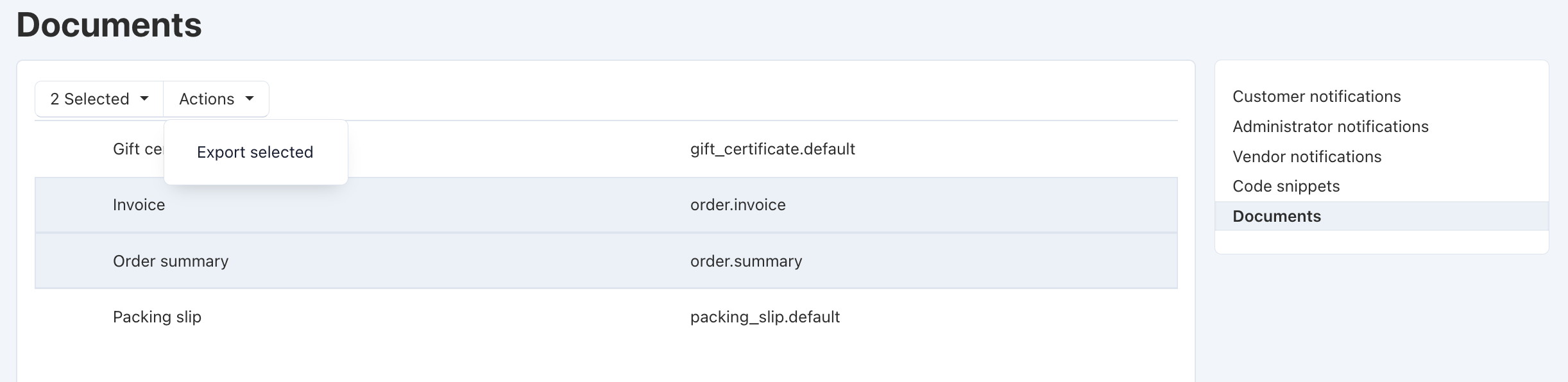 Use the gear button to export and import documents.