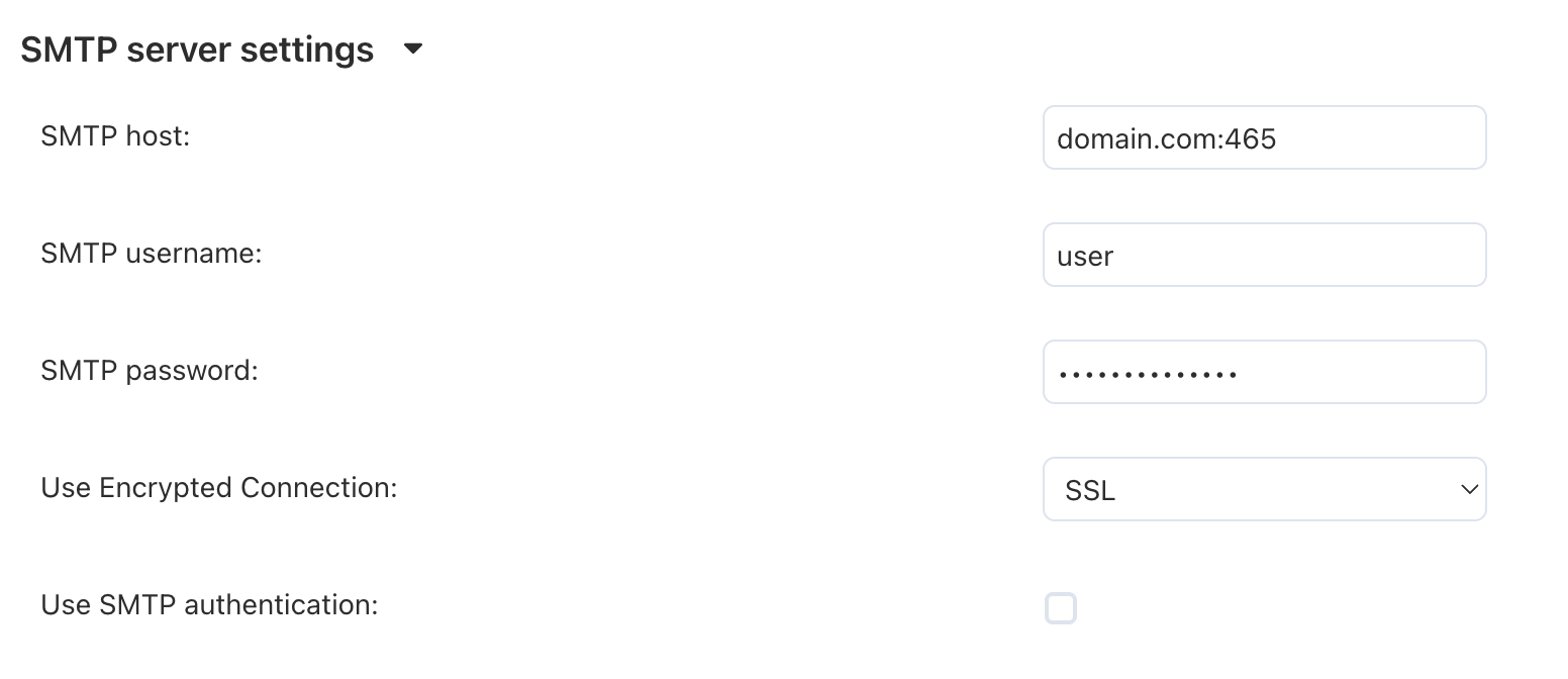 Example of correct SMTP settings