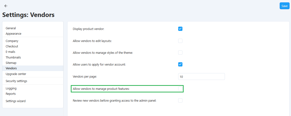 Allowing vendors to create features