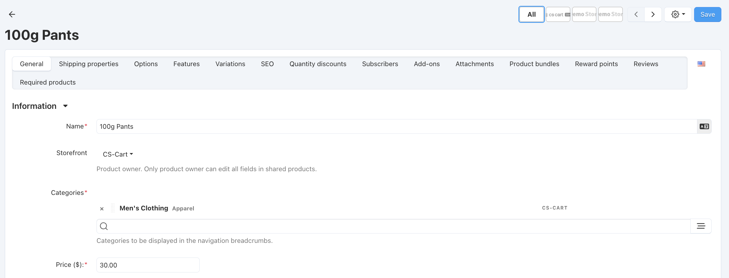 Select a category from the different store for the product.