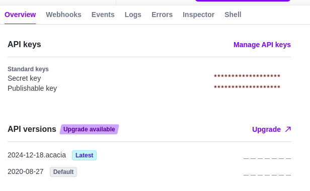 API key fields in the Stripe Connect payment method settings.