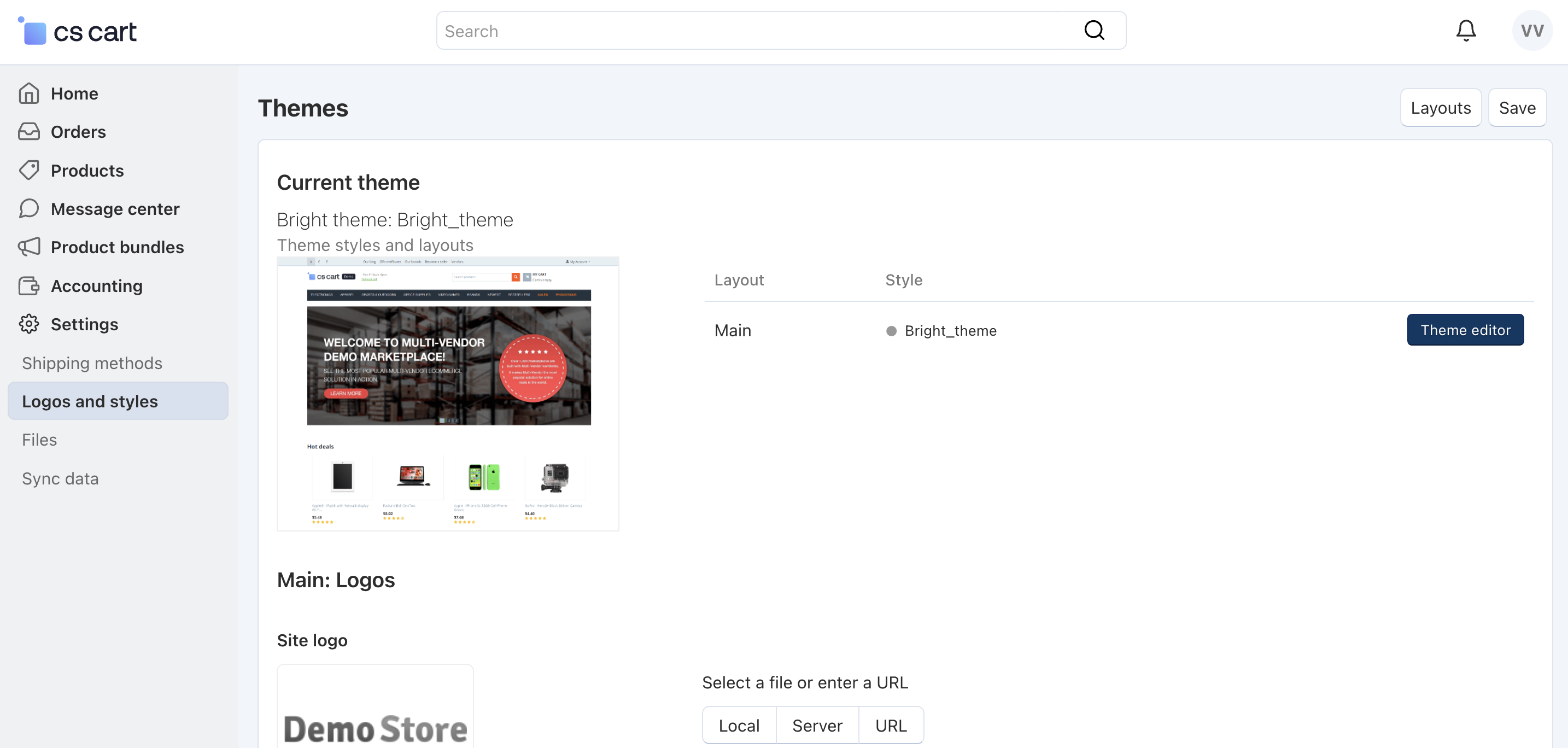 Go to Settings → Logos and styles and click the Theme Editor button.