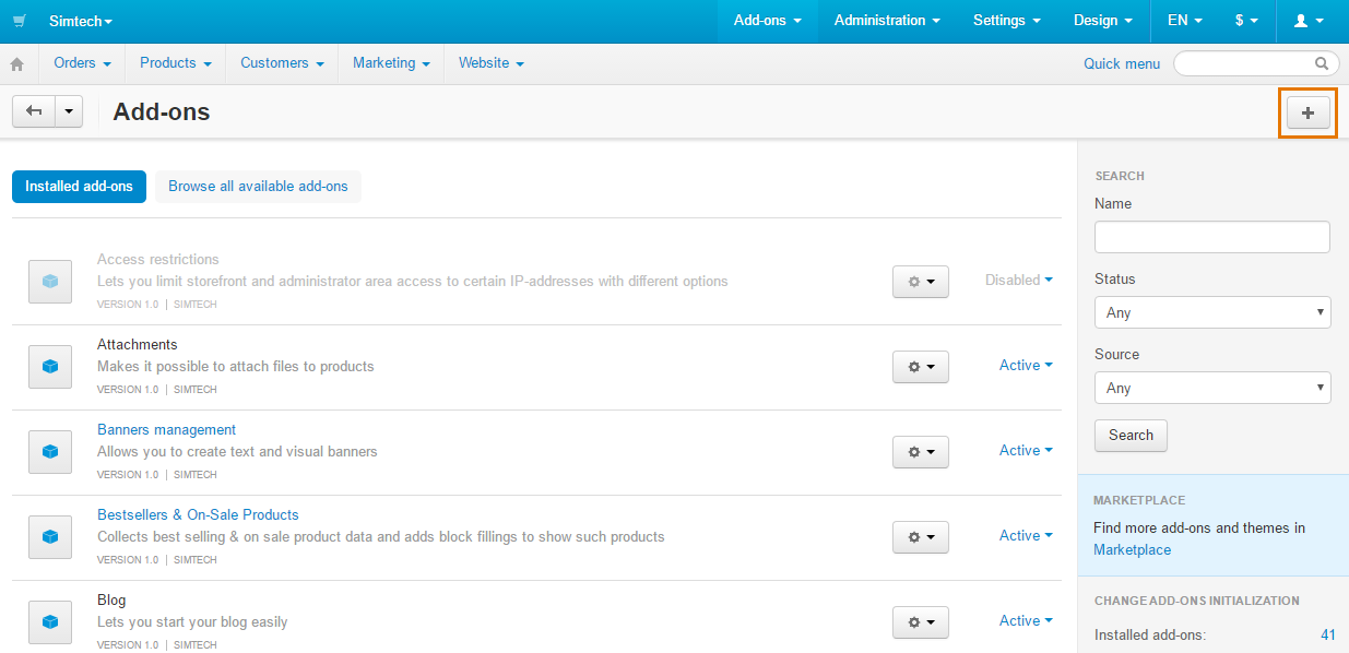 Add-ons plus button