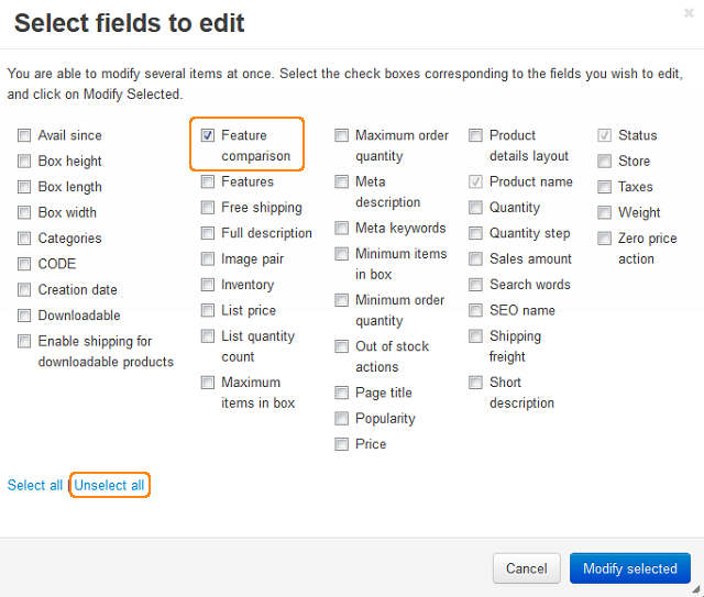 Modify selected