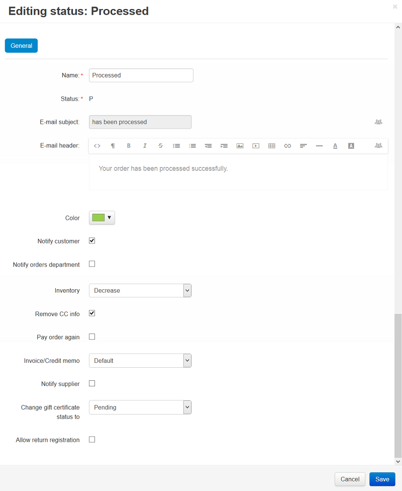 Status settings