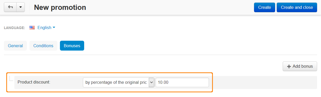 The Bonuses tab determines what happens when the promotion applies.