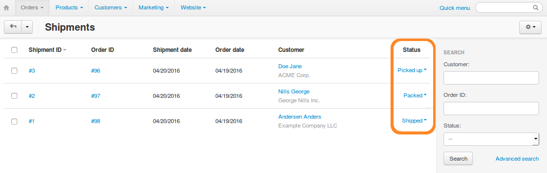 Since version 4.3.7 a shipment can have a status.