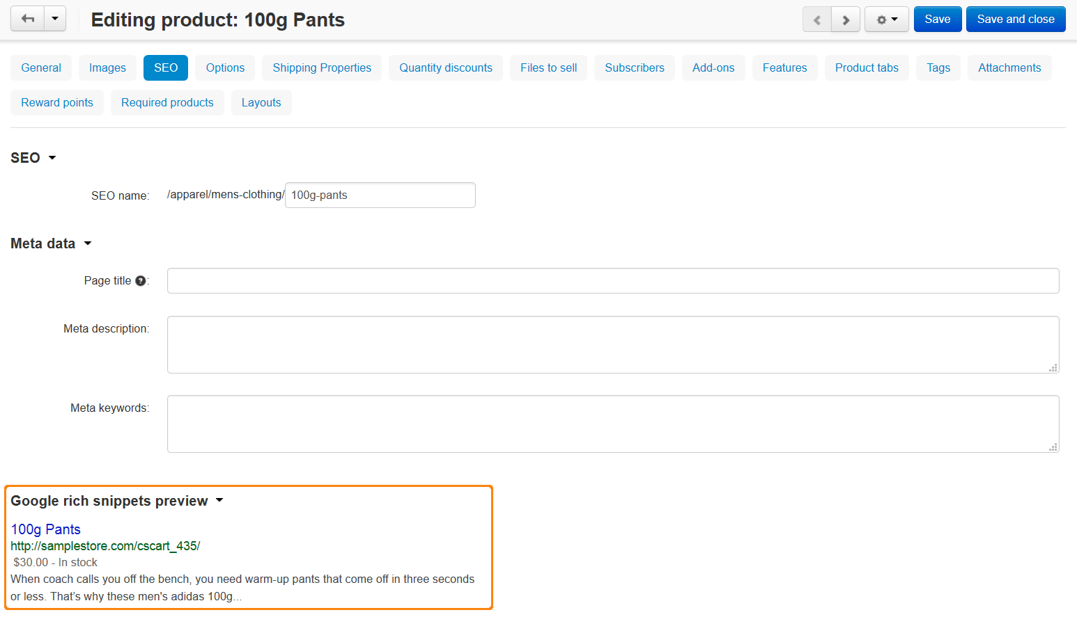 Google rich snippets preview