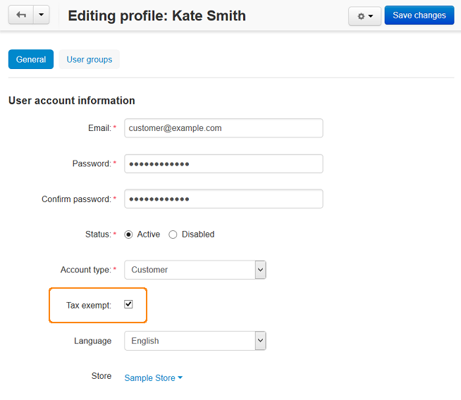 Tick the Tax Exempt checkbox to make the customer exempt from taxes.