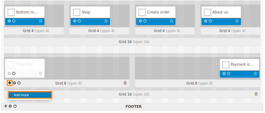 Adding a new block to the place where the Copyright block was.