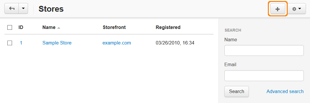 Use the plus button to add new storefronts.