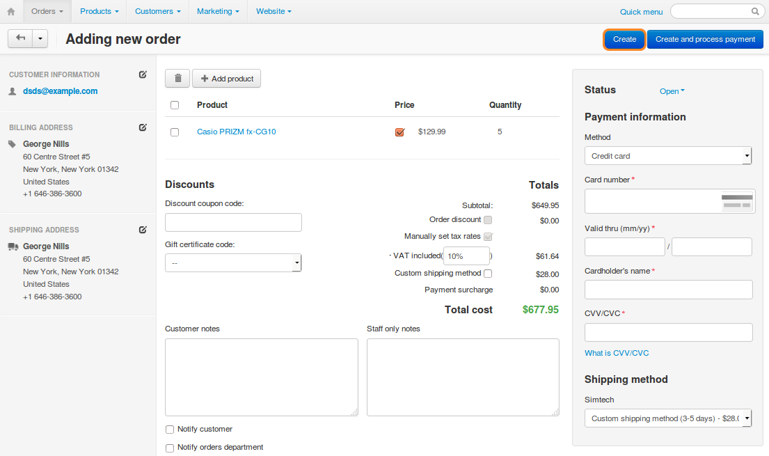 You'll be taken to the order creation page when you copy an order.