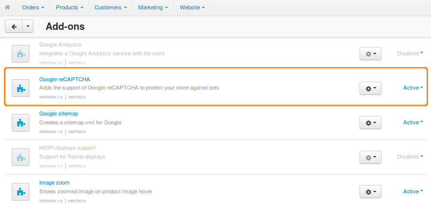 The Google reCAPTCHA add-on in CS-Cart and Multi-Vendor.