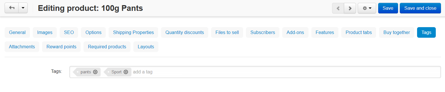 The "Tags" tab.