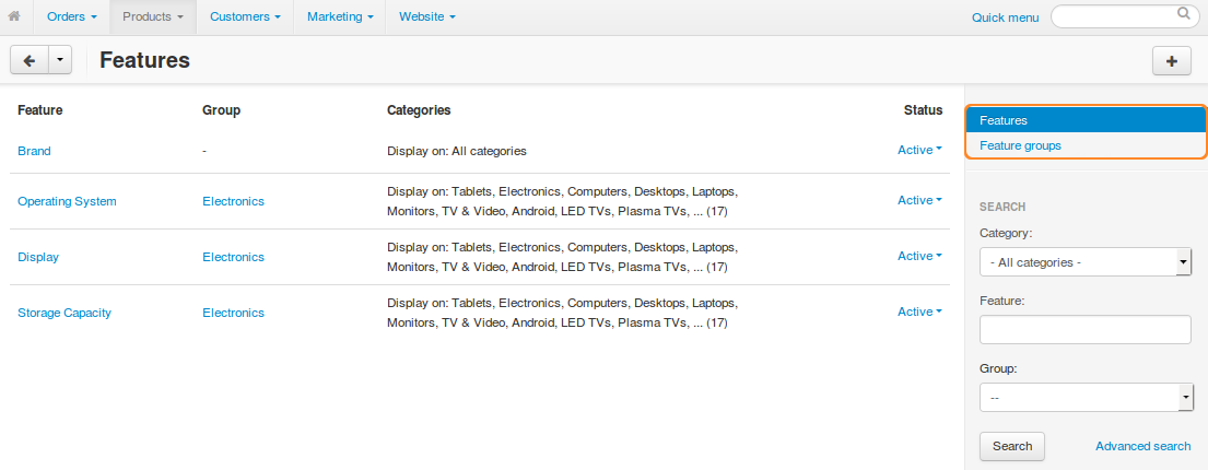 Product features