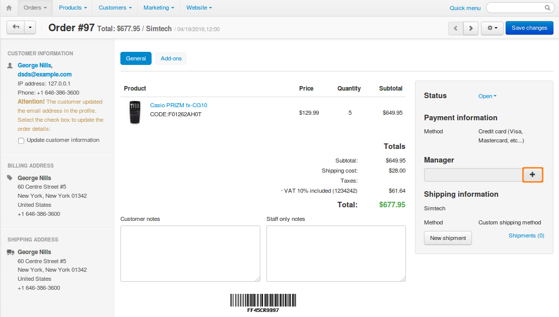 Use the plus button next to the Manager field on the right to add a manager.