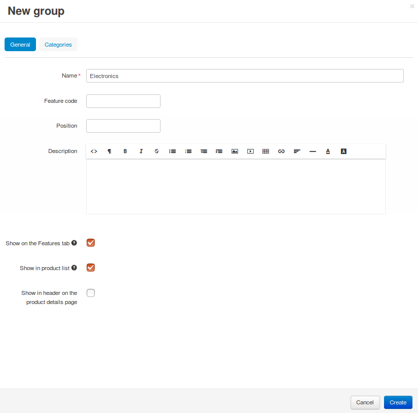 Configure the properties of the feature group.