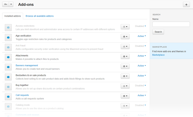 The Manage add-ons section