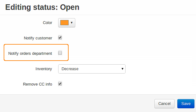Unticking the "Notify orders department" checkbox.