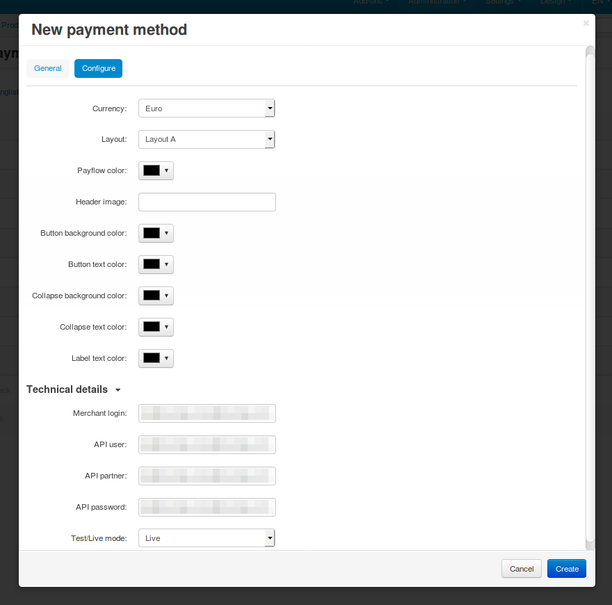 Configuring PayPal Advanced settings.