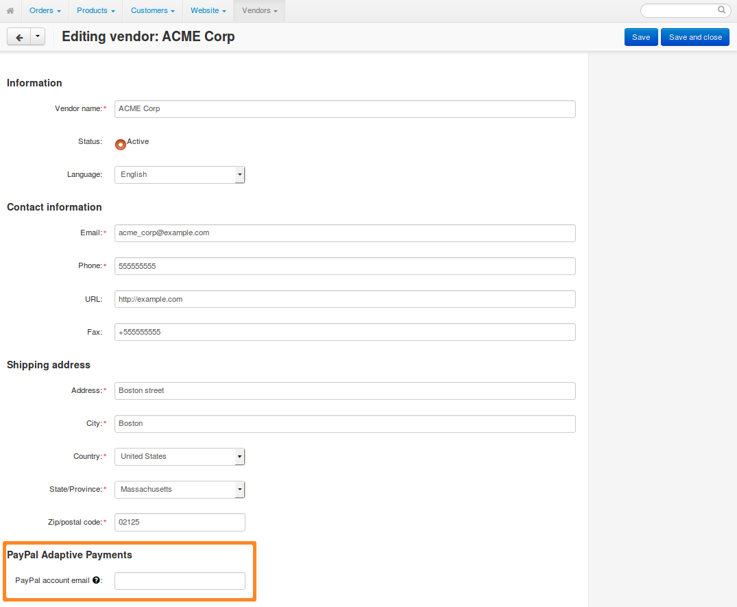 Vendors should specify emails of their PayPal accounts.