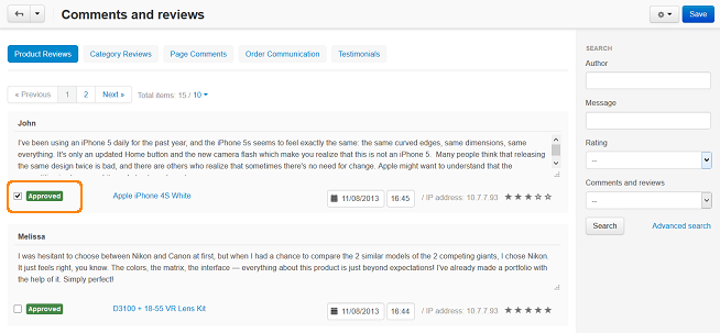 Product reviews