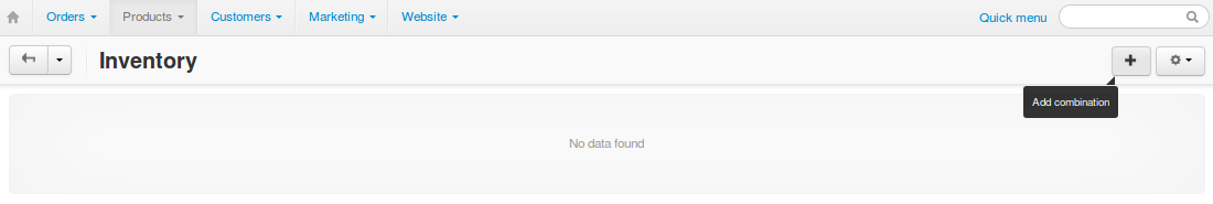 Use the + button or the gear button to add product option combinations.