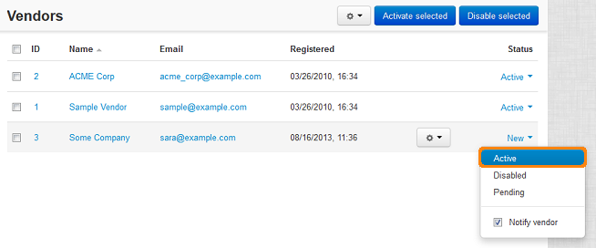 You can change a vendor's status in Multi-Vendor administration panel at any time.