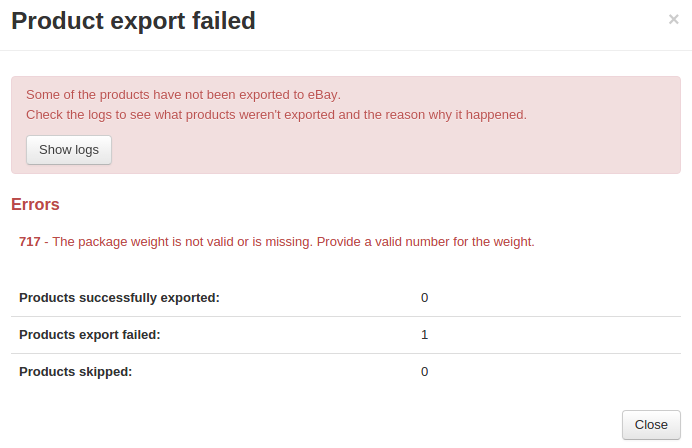 If there are any errors during the export, the pop-up window links you to the logs that help to determine the source of the problem.