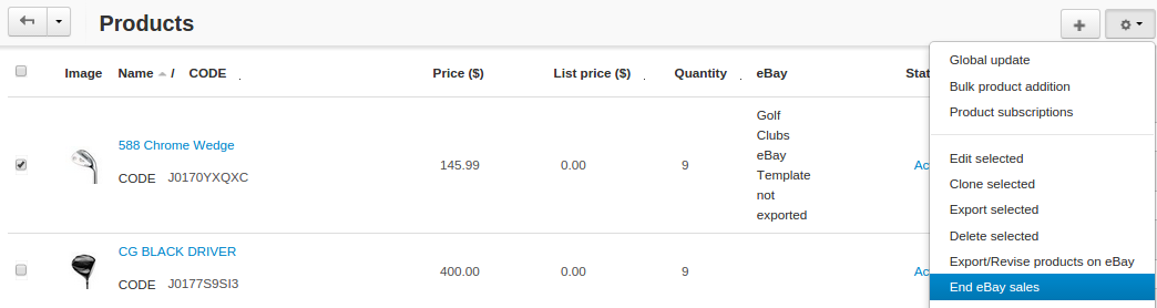 Select the products that you don't want to sell on eBay anymore and click End eBay sales.