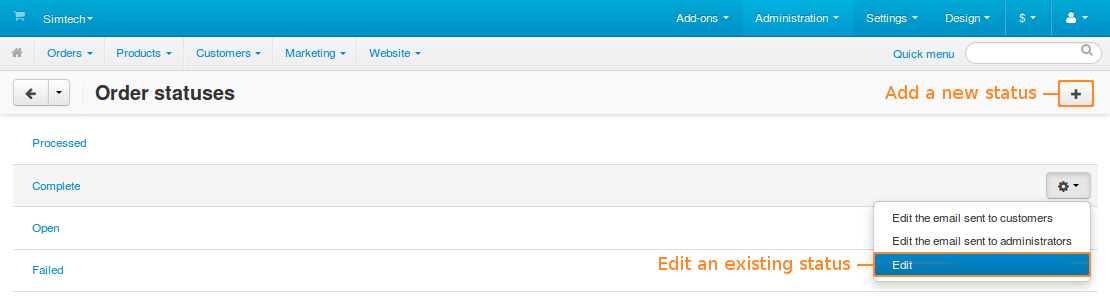 Adding a new order status in CS-Cart.