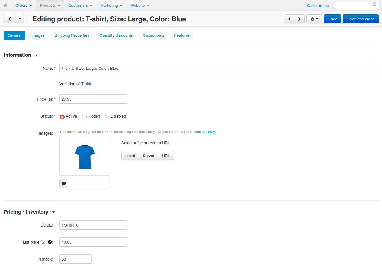 A product variation is much like a separate product in the Administration panel.