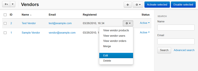 A list of vendors in Multi-Vendor.
