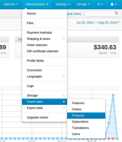How to open the product import page in CS-Cart.