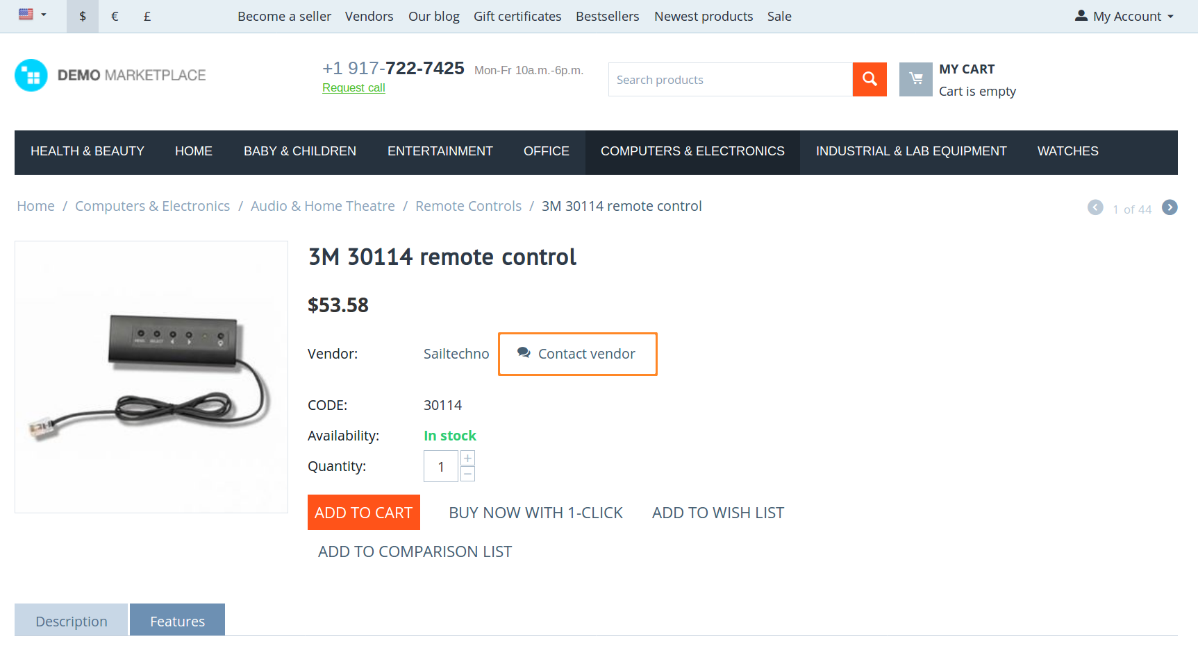 The Contact Vendor button on the storefront in Multi-Vendor.
