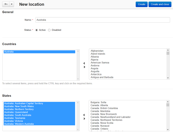 A location for a country in CS-Cart and Multi-Vendor.