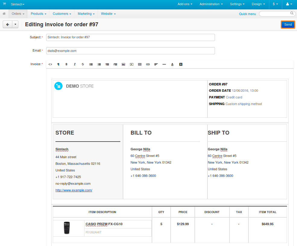 The invoice you twweak already has actual data instead of variables.