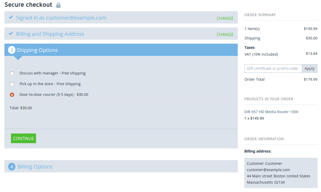 Selecting the shipping method at checkout in CS-Cart.